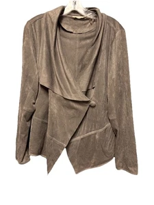 Soft Surroundings Faux Suade Blazer Jacket Sz M Gray Soft Stretch Waterfall - Picture 1 of 12