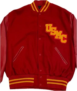 VTG Holloway USMC Marine Corps Varsity Bomber Jacket Red Wool Blend Size XL USA - Picture 1 of 10
