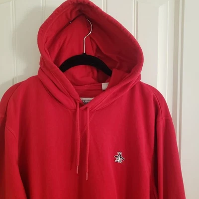 Hombres Vintage Pingüino Original Por Musingwear Talla L Rojo Pullover Sudadera Capucha Foto 1 de 4