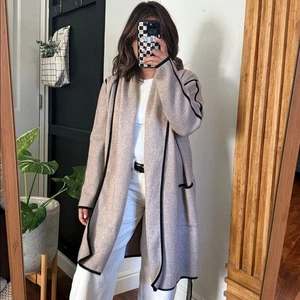 WHITE + WARREN Shawl Collar Sweater Coat in Tan. Size XL - Picture 1 of 11