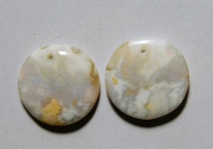 Coppia fiammiferi cabochon forati agata pennacchio naturale 23,20 Cts pietre preziose 19X19MM - Foto 1 di 2