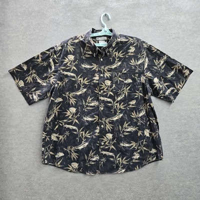 Columbia Men Button Up Shirt XL Black Animal Print Fish Bamboo Fishing Hawaiian - Image 1 of 4