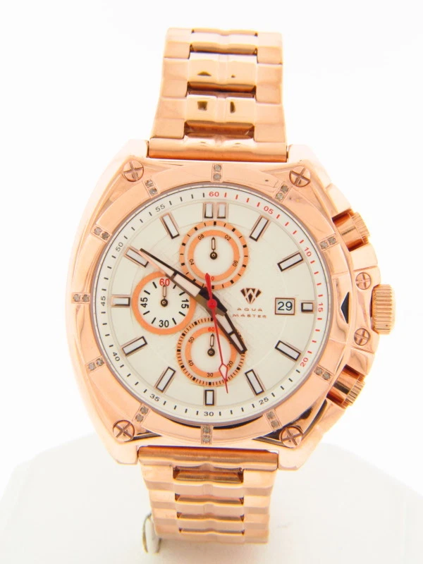 Reloj Aqua Master para hombre W#328-2 oro rosa acero inoxidable esfera blanca cronógrafo Foto 1 de 1