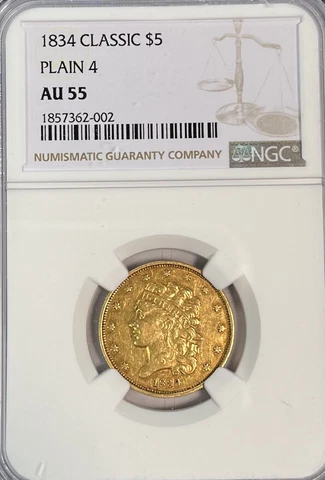 1834 Plain 4 NGC AU55 $5 Capped Bust Half Eagle Cover