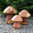 Teak Root Mushroom Sculptures Set Of 3 Wood Rustic Smooth Toadstool Ornaments