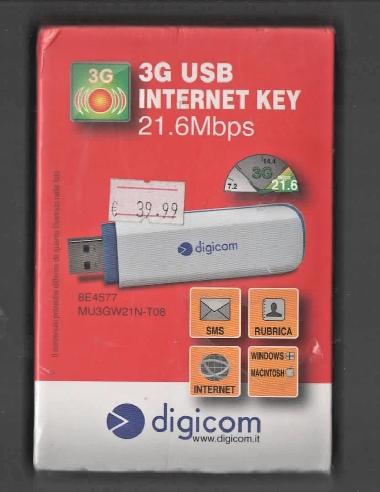 Modem Digicom Internet Key 21,6 Mbps USB 3G Portatile - Immagine 1 di 3