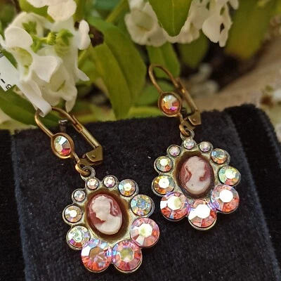 Pendientes Michal Negrin Camafeo Aurora Boreal Victoriano Cabujón Cristales Regalo Foto 1 de 4