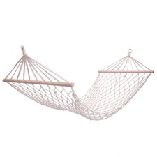Hammock Bed with Rope Wood Pole Cotton Rope White for Outdoor Camping Travel