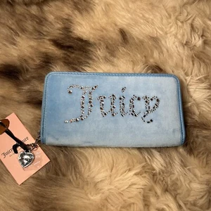 NWT Juicy Couture All That Glitters Large Zip Wallet - Heritage Blue Velour - Picture 1 of 5
