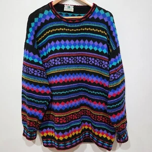 Kolor Knits Jumper AUS L/14 US10 Multi Geometric Wool Knit Sweater Ireland Vtg - Picture 1 of 9
