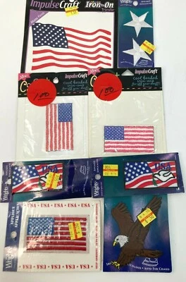 Lot of Patriotic Iron On Transfer and Applique Patches American Flag Eagle Stars - Image 1 of 4