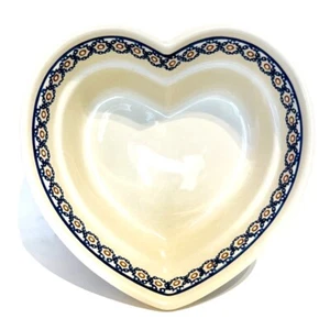 Boleslawiec Hecho a Mano Polonia Corazón Cerámico Gres Cuenco para Servir Plato Azul Marrón - Imagen 1 de 17