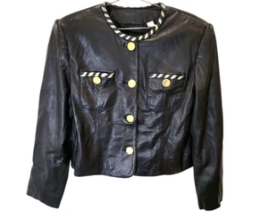 VTG LORD and TAYLOR Women 8 BUTTERY SOFT Black CROPPED Leather Button Up Jacket - Picture 1 of 6