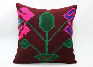 Kilim Square Pillow, 24x24 in, Decorative Sofa Cushion, Handmade Vintage Pillow - Picture 1 of 6