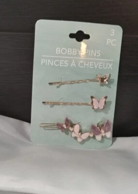 Butterfly Bobby Pins Hair Pins Barretts (3) Women/Girls Pink& Purple - Image 1 of 3