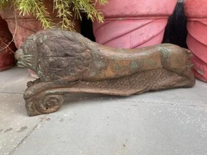 1700's Antique Old Woden Hand Carved Fine Lion Sitting Figurine Rare - Picture 1 of 12