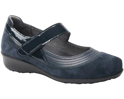 DREW GENOA MUJER TALLA 9.5 W AZUL MARINO GAMUZA TACÓN CUÑA MARY JANE ELEGANTE INFORMAL Foto 1 de 4
