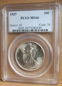 1937 Walking Liberty Half Dollar,  PCGS MS66, Mark Free, Looks 68! - Picture 1 of 4