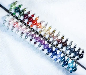 "ANILLOS ELÁSTICOS DE PLATA Y CRISTAL DE PERLAS DE VIDRIO ""VESTIDOS"" CYNTHIA LYNN ¡34 COLORES!¡! - Imagen 1 de 35