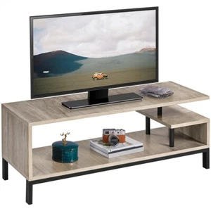 Wood TV Stand Table for TV up to 50 inch, TV Bench w/ Metal Frame Storage Shelf - Picture 1 of 12