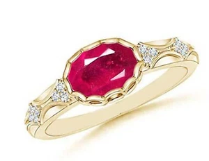 1.10Ct Natural Red Ruby IGI Certified Diamond Ring In Solid 14KT Yellow Gold - Picture 1 of 2