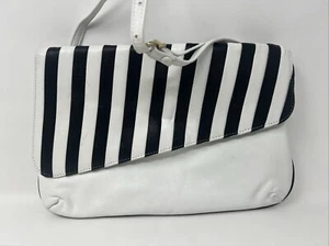 ¡Brio de colección! Bandolera de hombro de cuero a rayas blanco y negro años 70 - Imagen 1 de 12