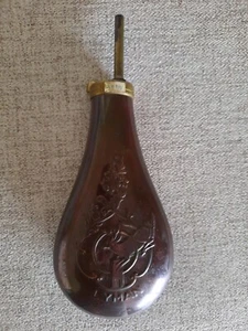 Antique Brass And Copper Lyman Black Powder Flask  Buck & Floral Design - Picture 1 of 6