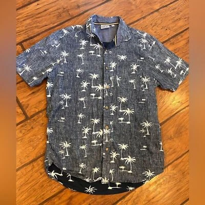 Ron Jon Surf Shop Hawaiian shirt mens M blue button up Palm trees beach tropical - Image 1 of 4