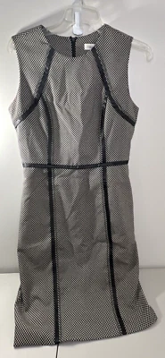 Vestido Vaina de Carrera Calvin Klein Estampado a Cuadros Cuero Borde Talla 4 Forro Satinado Foto 1 de 4