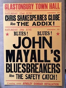 JOHN MAYALL'S BLUESBREAKERS - GLASTONBURY CONCERT POSTER A3 THICK CARD - MINT - Foto 1 di 1