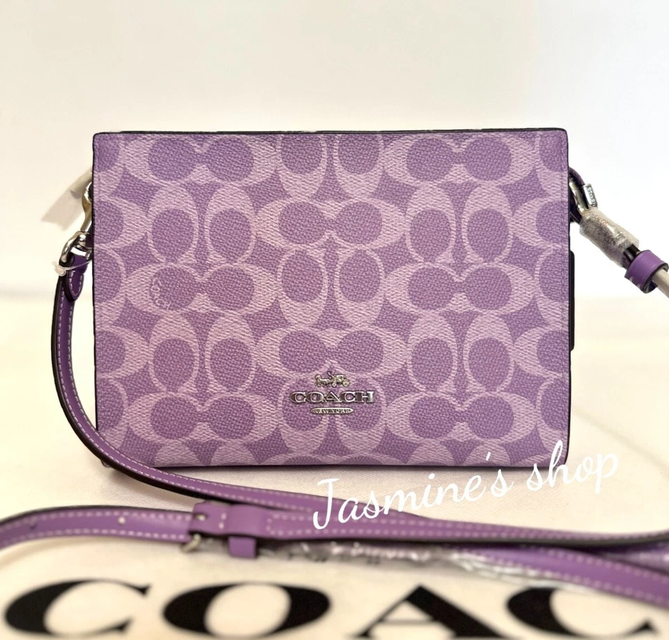 Coach Slim Crossbody Bag In Signature Canvas In Purple Iris Silver CBM46