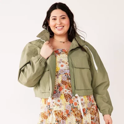 Junior's SO Plus Size Lightweight Utility Windbreaker Size 2X in Sage ~ NEW - Image 1 of 4
