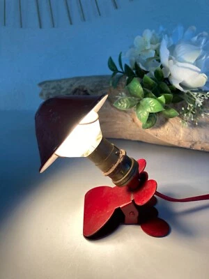 1224⚜️ Ancienne Petite Lampe à Pince Champignon Baladeuse Veilleuse Métal Rouge - Photo 1/4