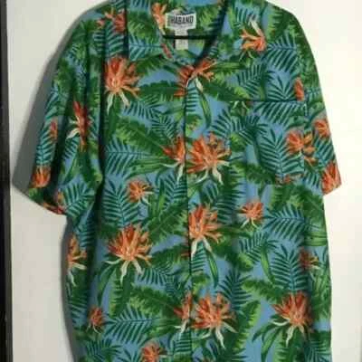 XL Мужская HABAND синий и зеленый цветочный полиэстер гавайская рубашка никогда не носили - Изображение 1 из 4