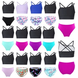 Girls 2 Pieces Swimsuit Swimwear Fashion Bikini Tankini Set Crop Tops and Briefs - Picture 1 of 94