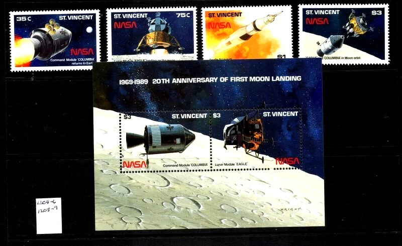 ST. VINCENT 1204-1206 1208-1209 CONJUNTO Y HOJA DE RECUERDO DE LA NASA MNH, ENVÍO GRATUITO EE. UU. Foto 1 de 1