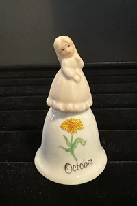 Vintage Oktober Geburtstag Mädchen Miniatur Glocke Russ Berrie und Co. Porzellan - Bild 1 von 8