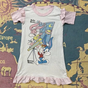 Vintage Tiny Toon Adventures Kleid Mädchen klein rosa weiß Rüschen Nachthemd 90er - Bild 1 von 14