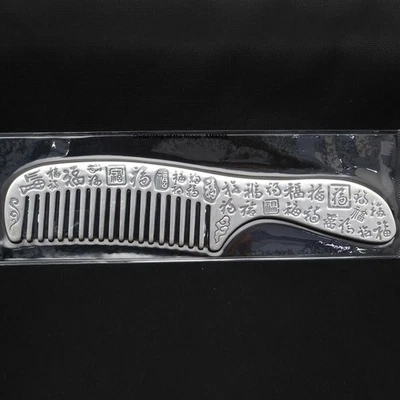 Peine de pelo de plata fina real 999 afortunado cuidado del cabello mango largo 6,41 pulgadas/69 g Foto 1 de 4