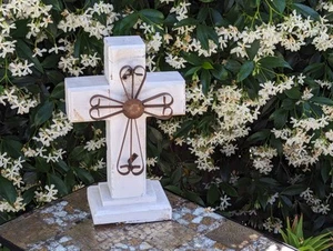 White Wooden Cross Decor & Mexican Art | Decorative Cross is Indoor Home Decor - Picture 1 of 8