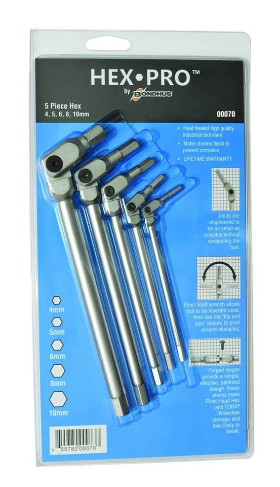 Bondhus 00070 5pc Hex Pro Pivot Head Metric Hex Wrench Set