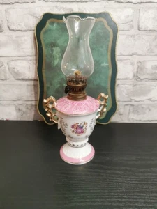 Vintage Antique Oil Kerosene Lamp Art Deco Porcelain With Glass - Picture 1 of 8