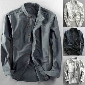 Business Daily Shirt Dress Shirts Business Mandarin Collar Mens Fashion - Picture 1 of 23