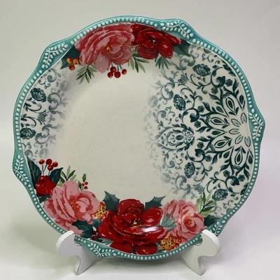 Обеденная тарелка Pioneer Woman CHEERFUL ROSE 11 дюймов бирюзовый синий круглый цвет - Изображение 1 из 3