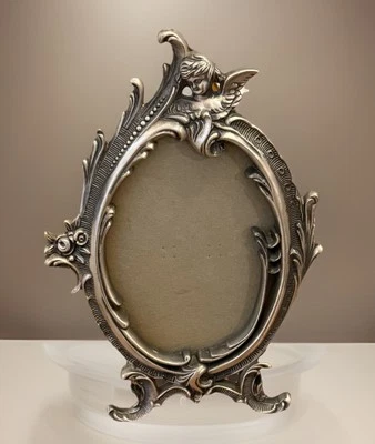 "Antiguo marco de fotos victoriano de peltre 4x6"" marco de fotos de ángel de 8"" querubín y rosas" Foto 1 de 4