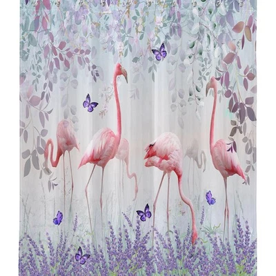 Pink Flamingo Shower Curtain Purple Lavender Butterfly Leaf For Bathroom Bathtub - Image 1 of 4