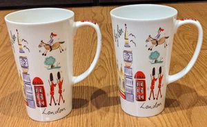 Lote de 2 tazas James Sadler TODAS A BORDO DEL AUTOBÚS LONDRES Viaje - 3,25" x 5,5" - Imagen 1 de 6