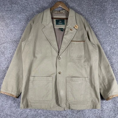 Chaqueta Orvis Zambezi Hombres L Tostado 2 Botones Algodón Cuero Borde Safari Campo Abrigo Foto 1 de 4
