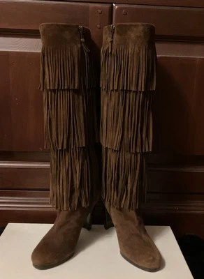 Gorgeous Stuart Weitzman Tall Size 4.5 Fringe Rich Caramel Brown Suede Boots!   - Image 1 of 4