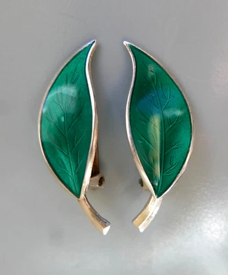DELICIOSOS ARETES DAVID DIFFERENTEN VINTAGE PLATA ESMALTE VERDE DORADO CON SELLO Foto 1 de 4